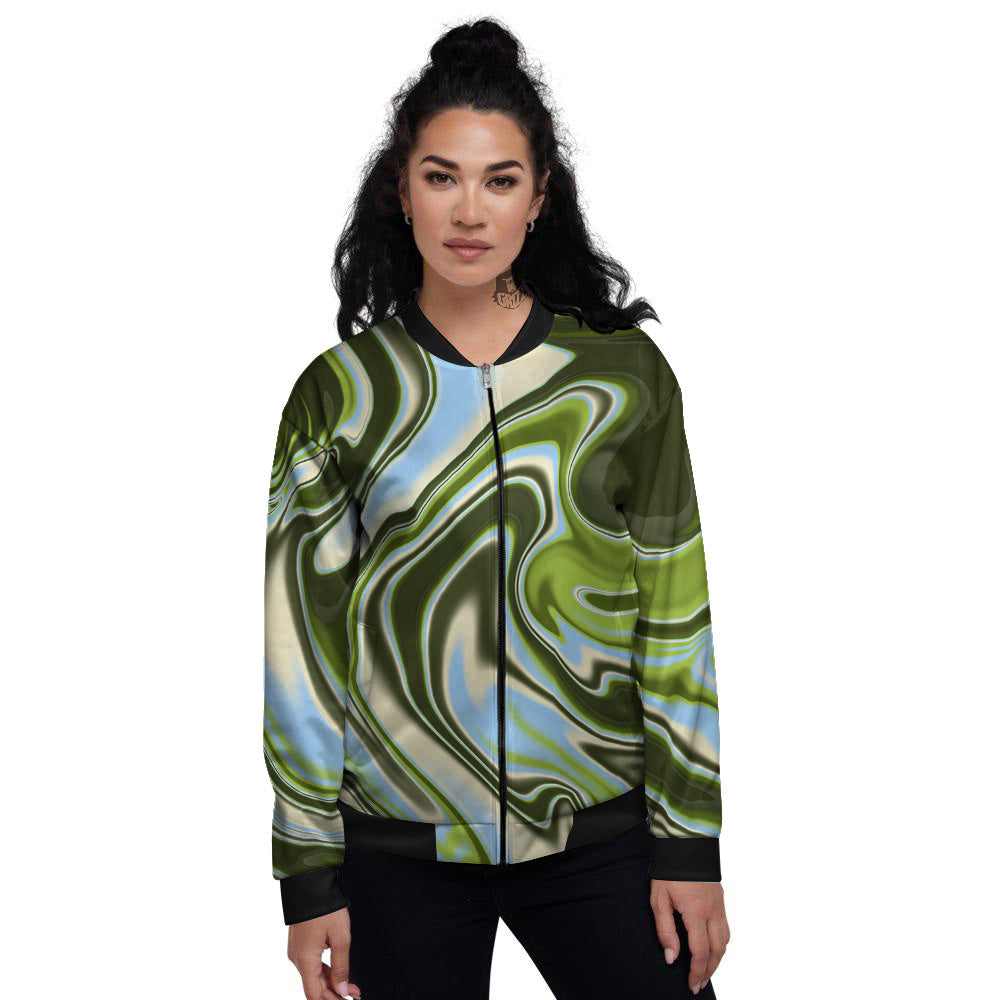 Acid Melt Green Print Women's Bomber Jacket-grizzshop