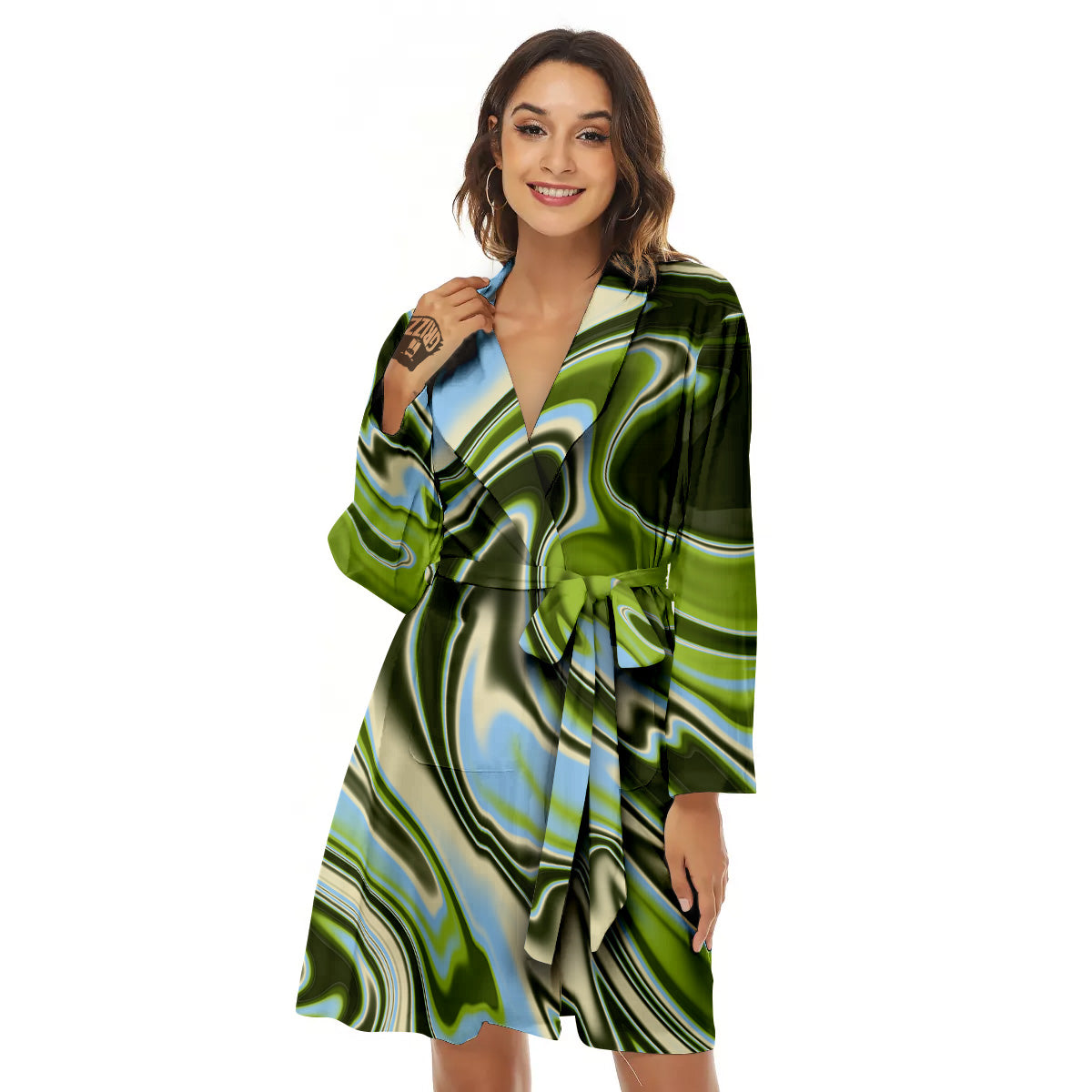 Acid Melt Green Print Women's Robe-grizzshop