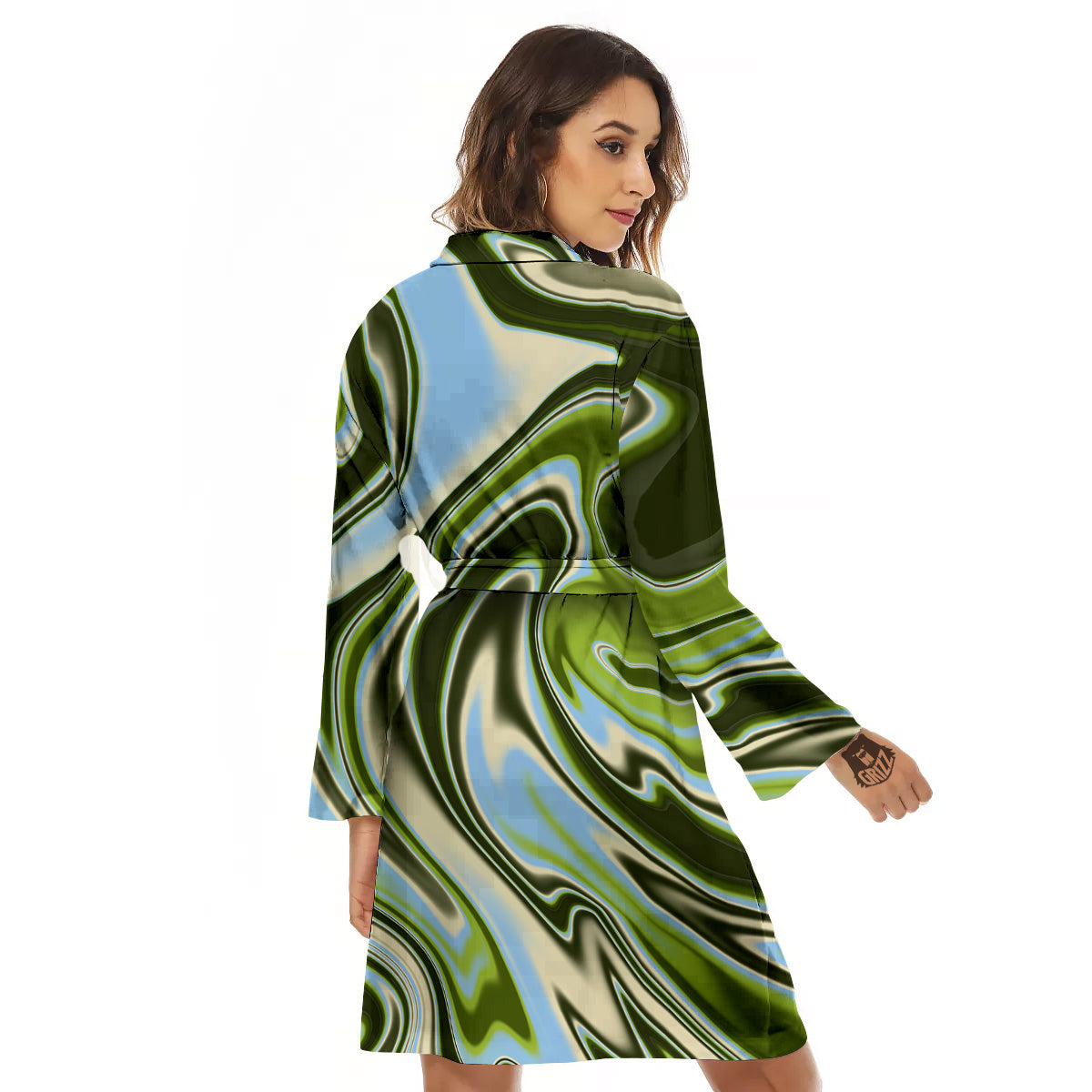 Acid Melt Green Print Women's Robe-grizzshop