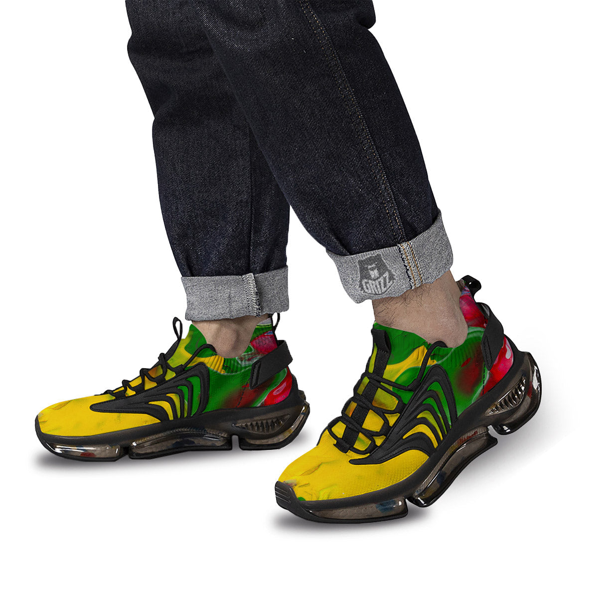 Acid Melt Yellow And Green Print Black Gym Shoes-grizzshop