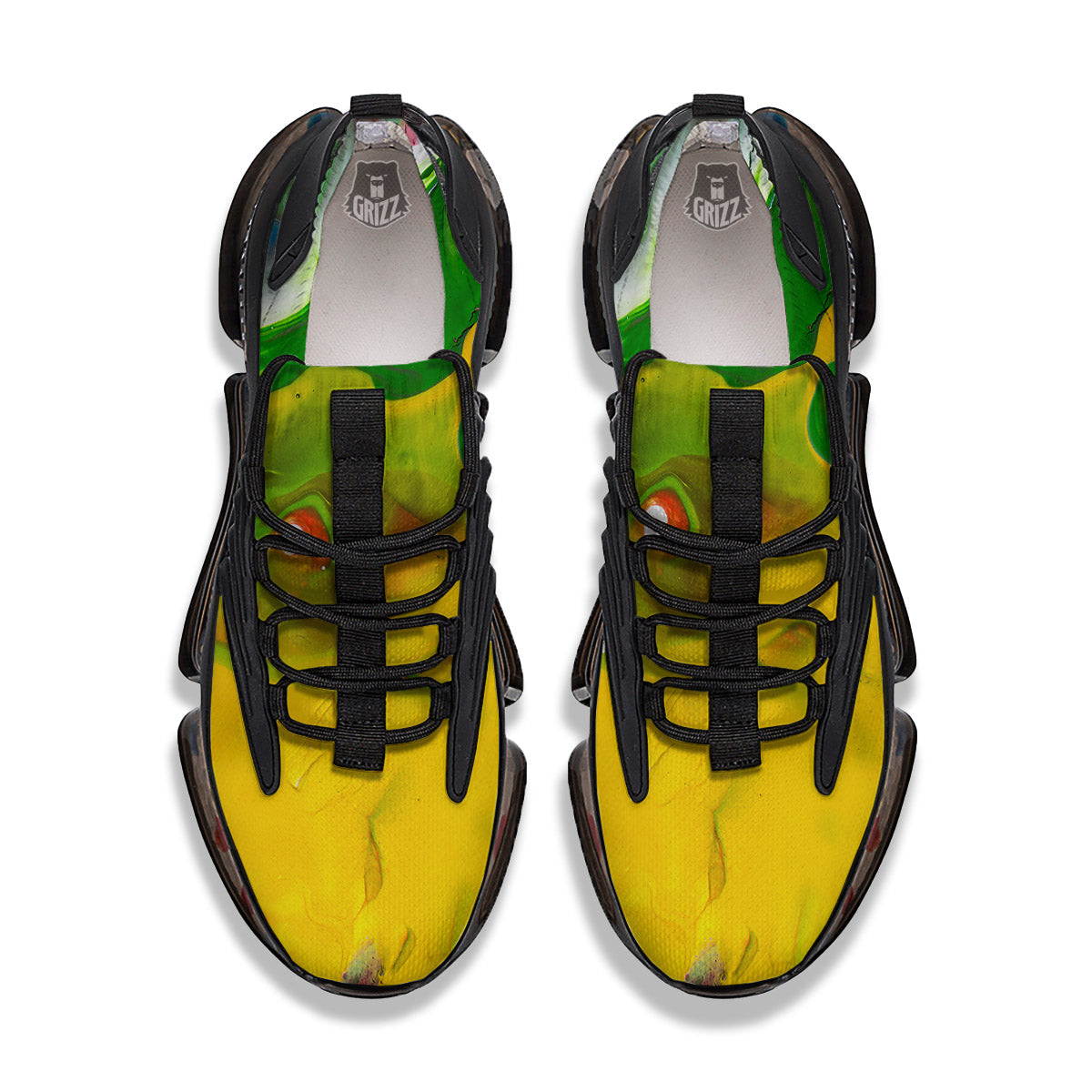 Acid Melt Yellow And Green Print Black Gym Shoes-grizzshop