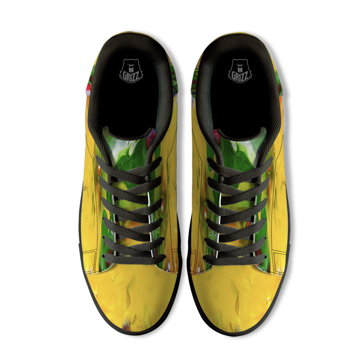 Acid Melt Yellow And Green Print Black Low Top Sneakers-grizzshop