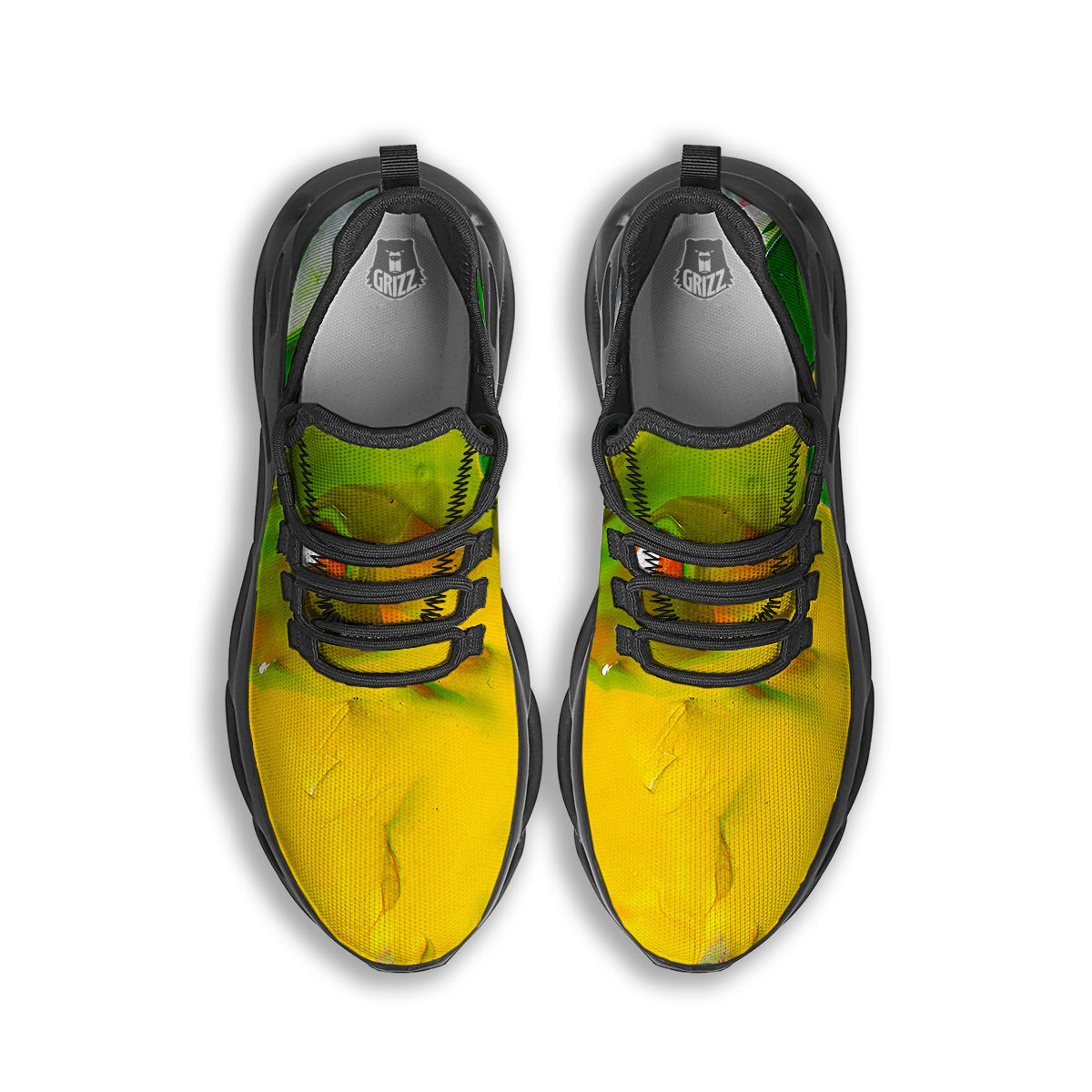 Acid Melt Yellow And Green Print Black Running Shoes-grizzshop