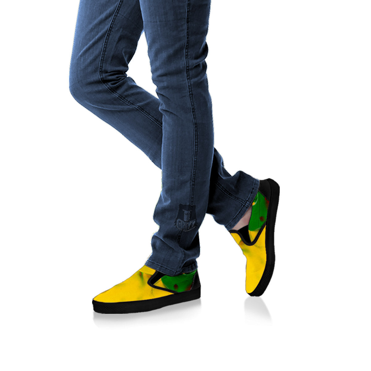 Acid Melt Yellow And Green Print Black Slip On Shoes-grizzshop