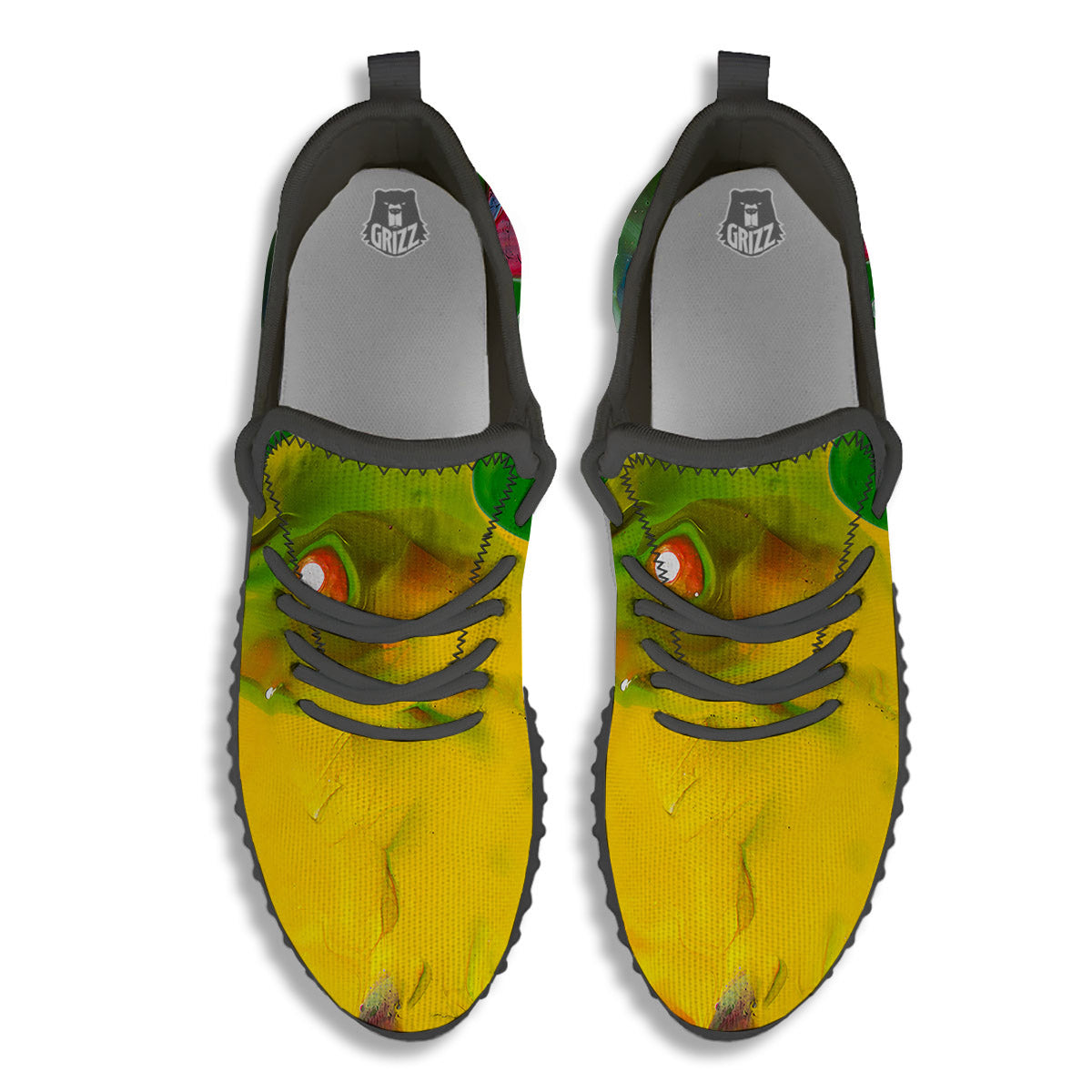 Acid Melt Yellow And Green Print Black Walking Shoes-grizzshop