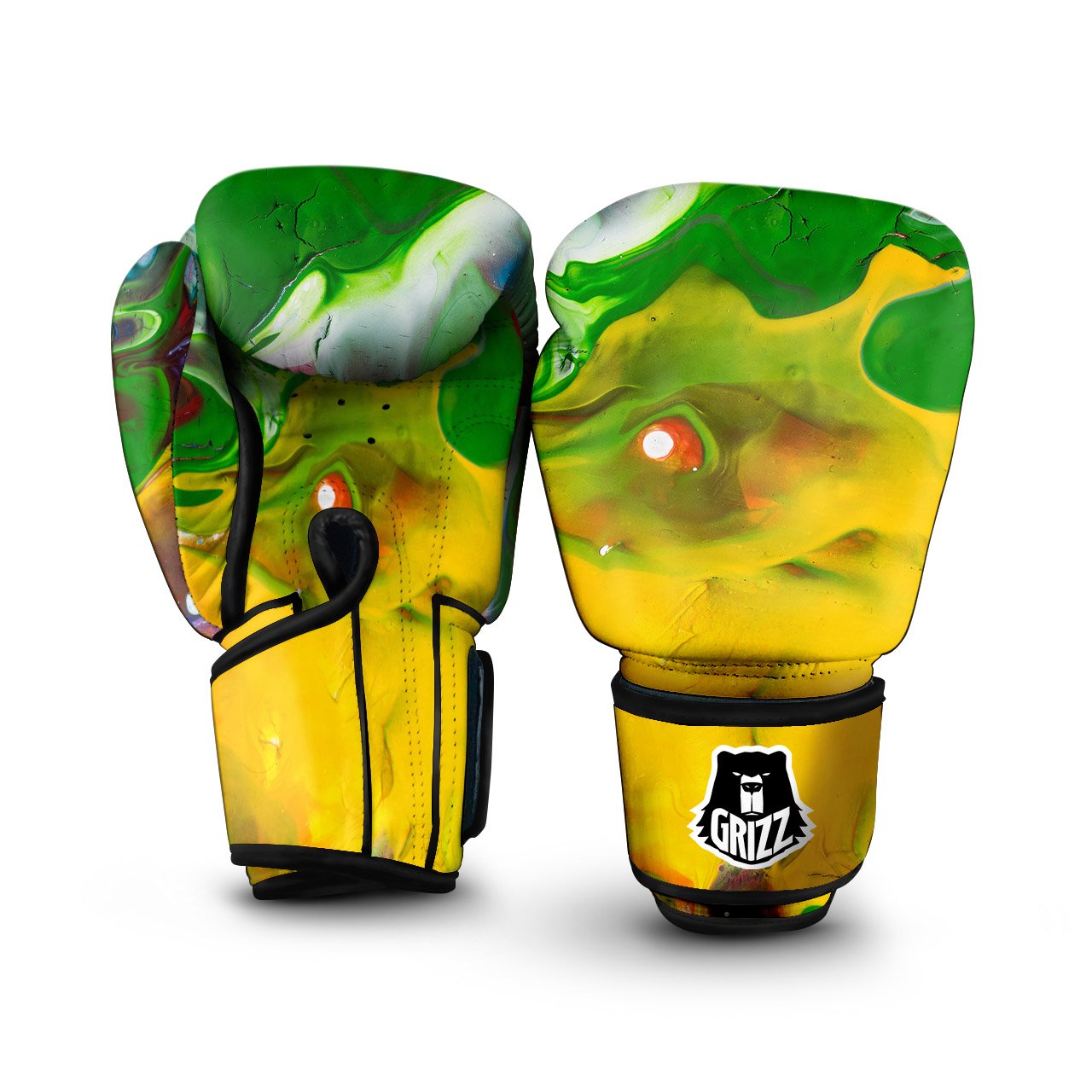 Acid Melt Yellow And Green Print Boxing Gloves-grizzshop