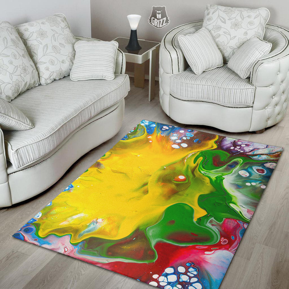 Acid Melt Yellow And Green Print Floor Mat-grizzshop
