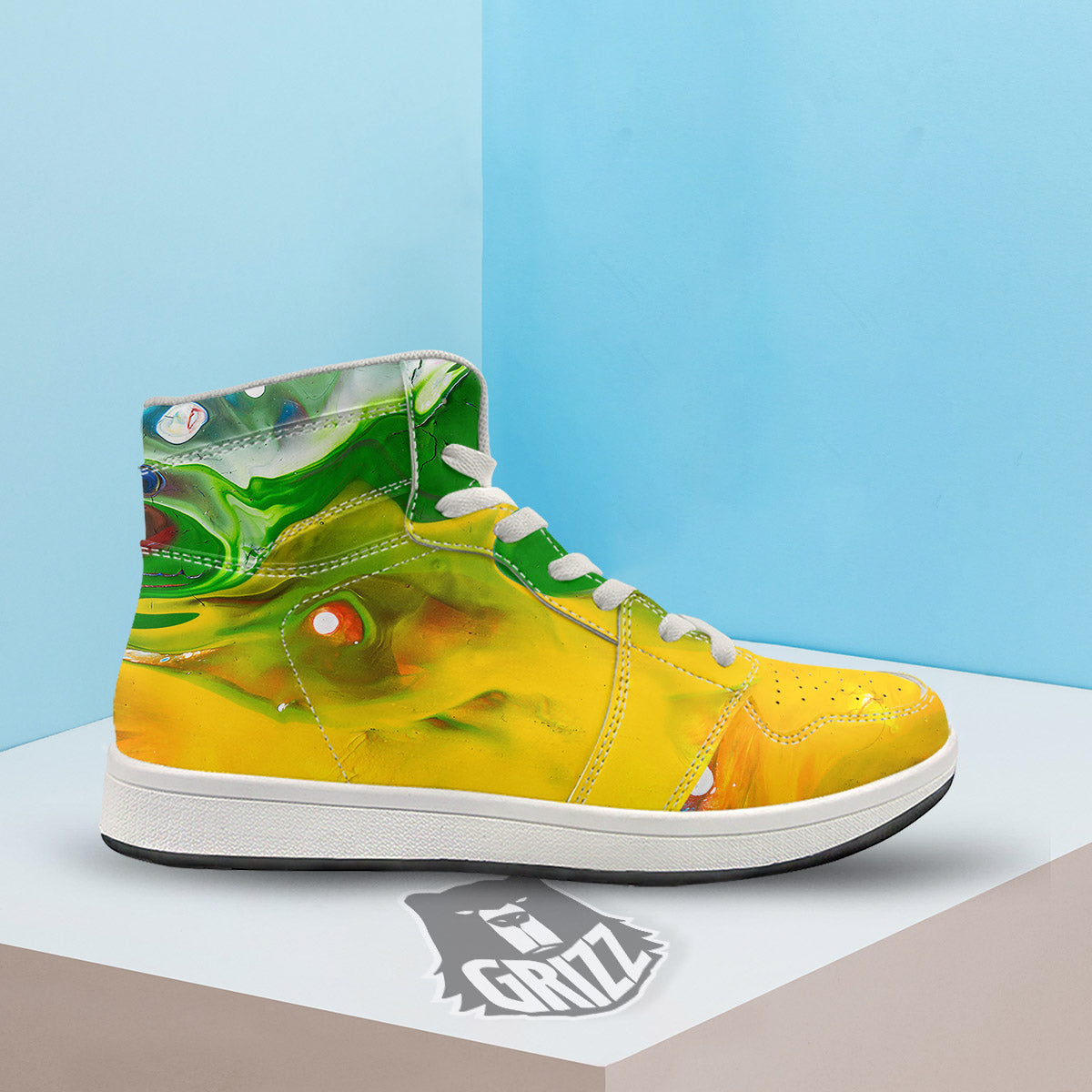 Acid Melt Yellow And Green Print High Top Sneakers-grizzshop