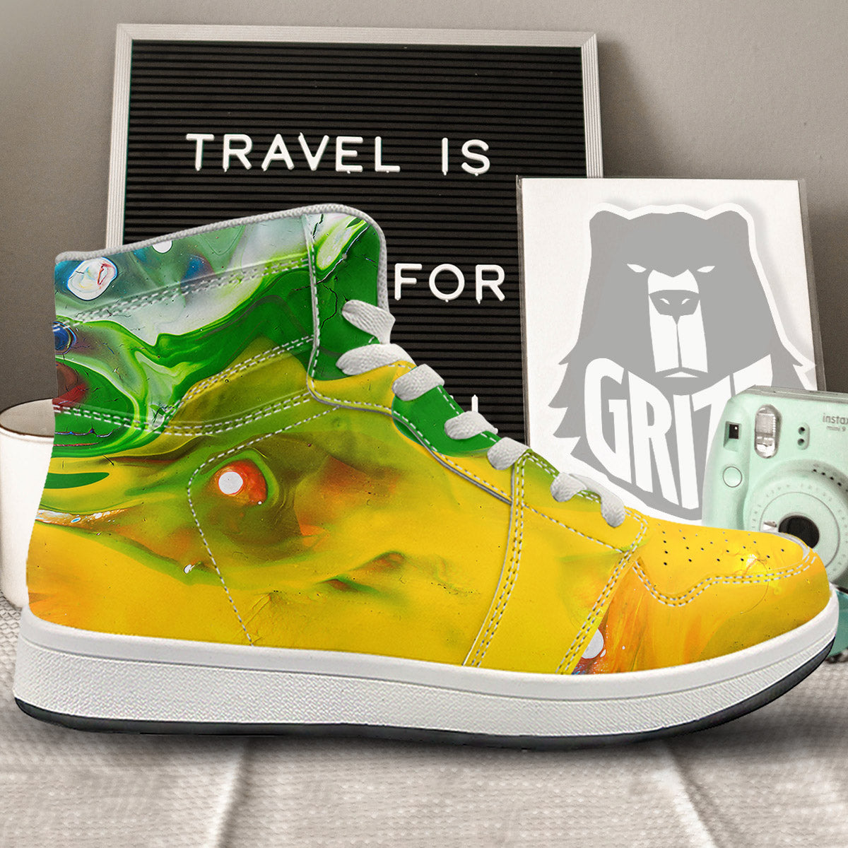 Acid Melt Yellow And Green Print High Top Sneakers-grizzshop