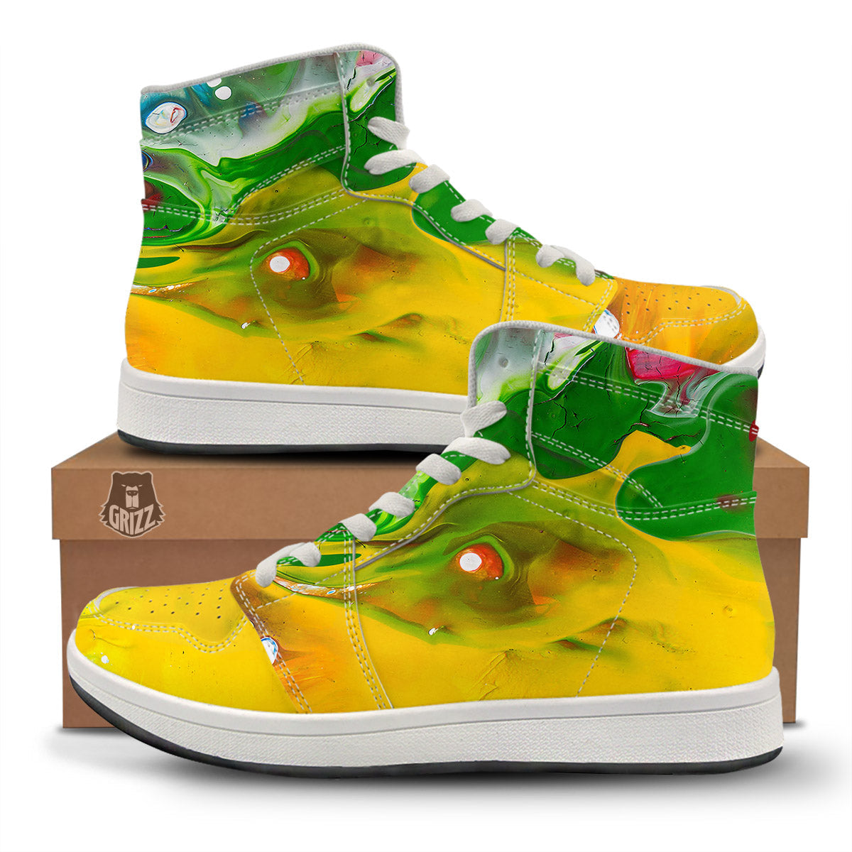 Acid Melt Yellow And Green Print High Top Sneakers-grizzshop