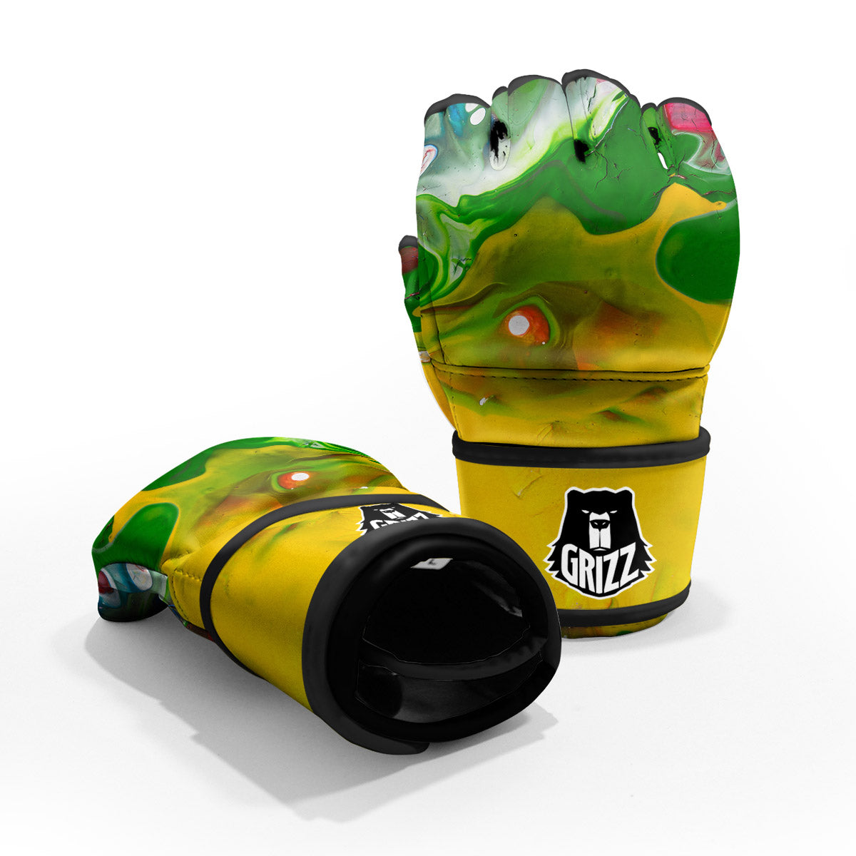 Acid Melt Yellow And Green Print MMA Gloves-grizzshop