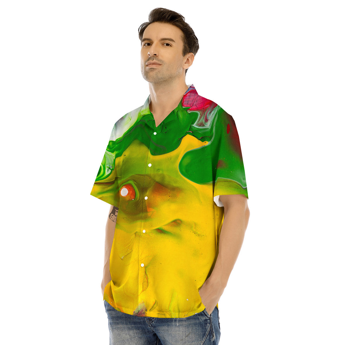 Acid Melt Yellow And Green Print Men's Hawaiian Shirt-grizzshop