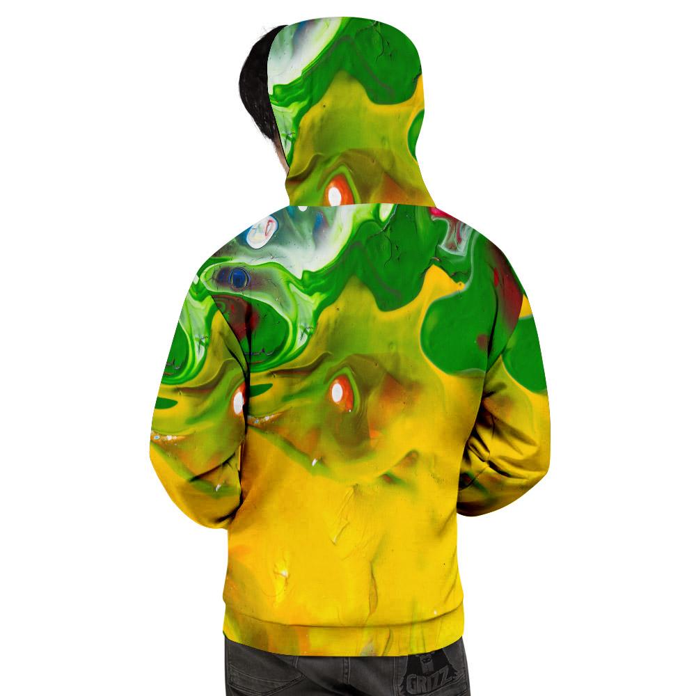 Acid Melt Yellow And Green Print Men's Hoodie-grizzshop