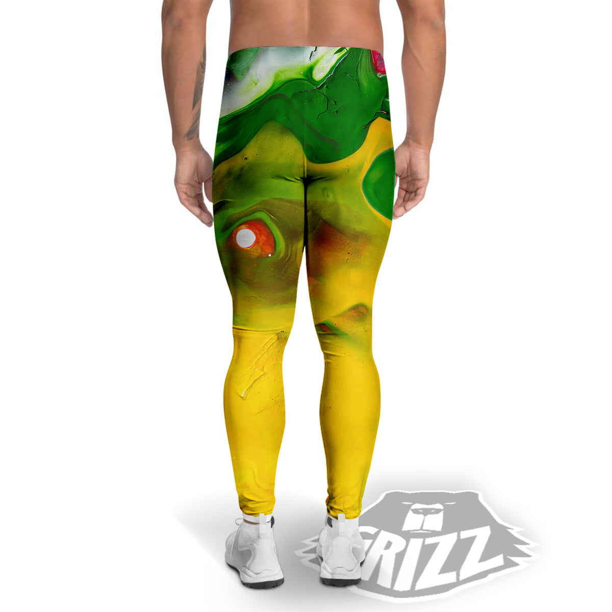Acid Melt Yellow And Green Print Men's Leggings-grizzshop