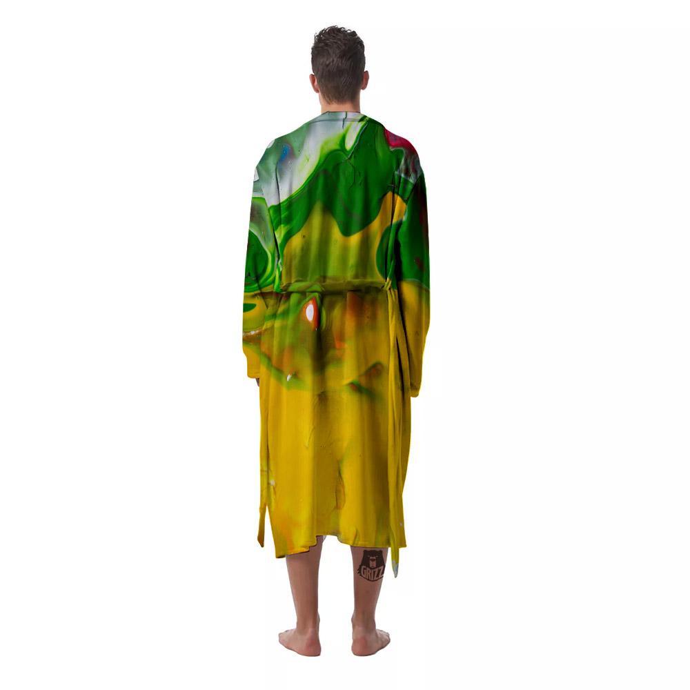 Acid Melt Yellow And Green Print Men's Robe-grizzshop
