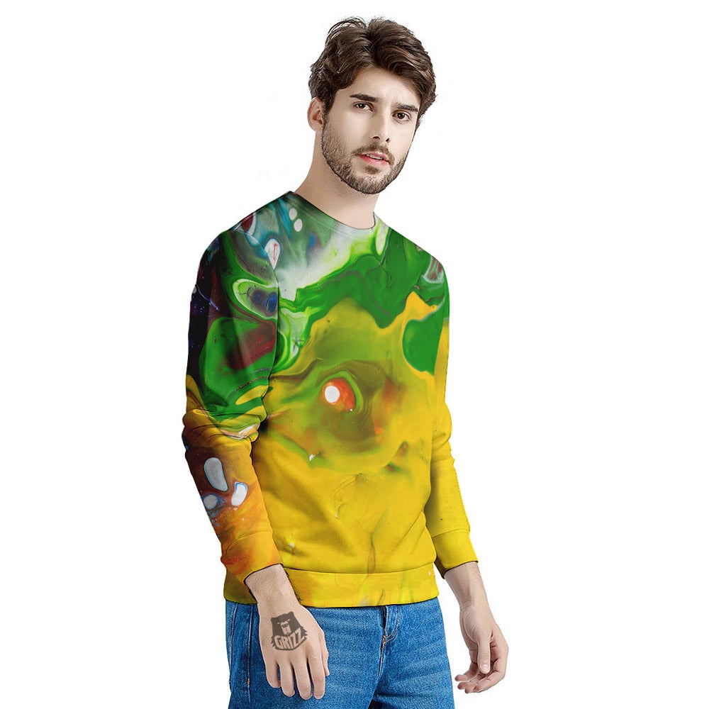 Acid Melt Yellow And Green Print Men's Sweatshirt-grizzshop
