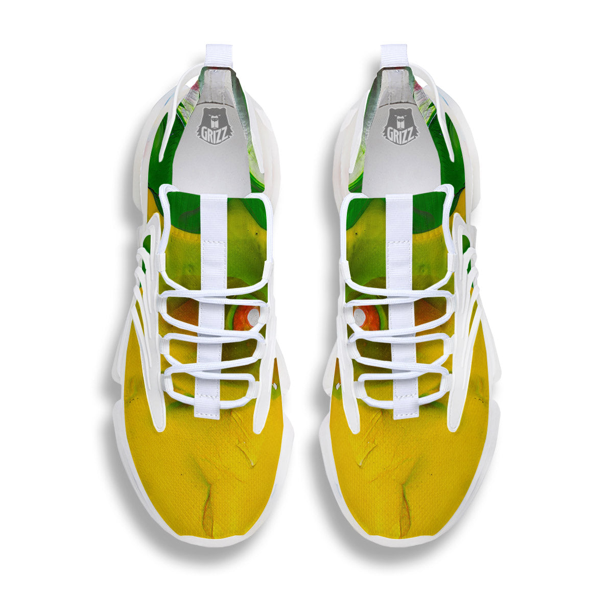 Acid Melt Yellow And Green Print White Gym Shoes-grizzshop
