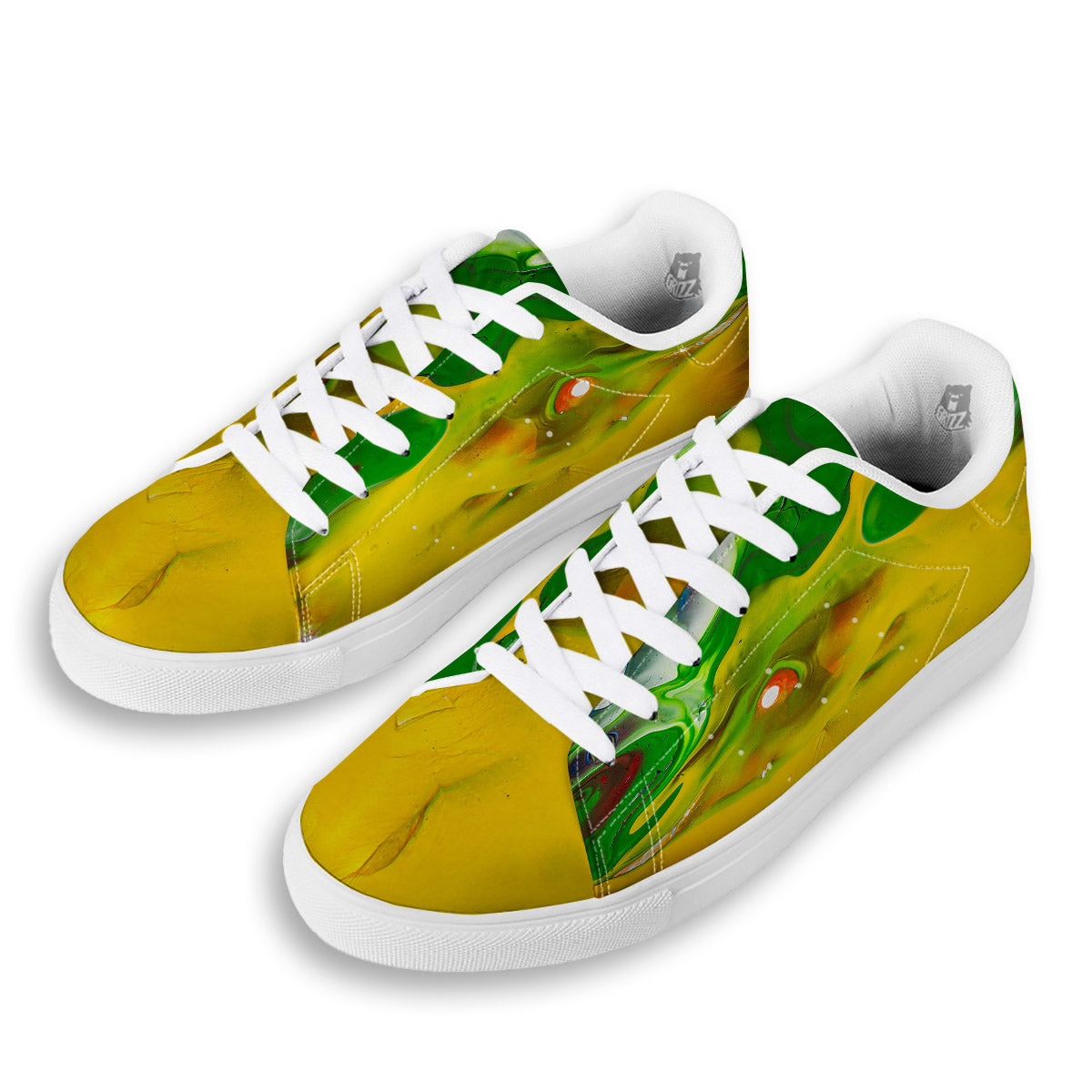 Acid Melt Yellow And Green Print White Low Top Sneakers-grizzshop