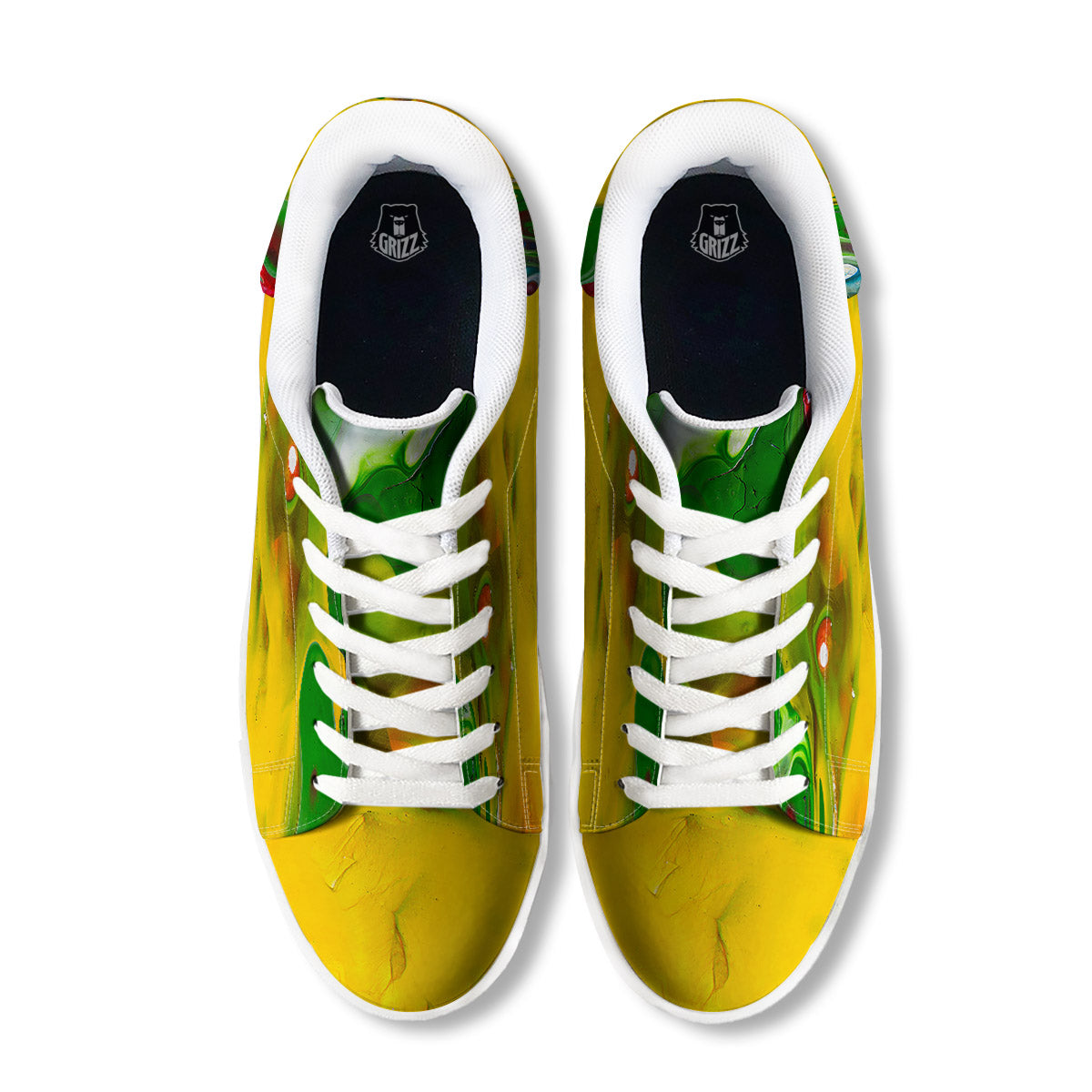 Acid Melt Yellow And Green Print White Low Top Sneakers-grizzshop