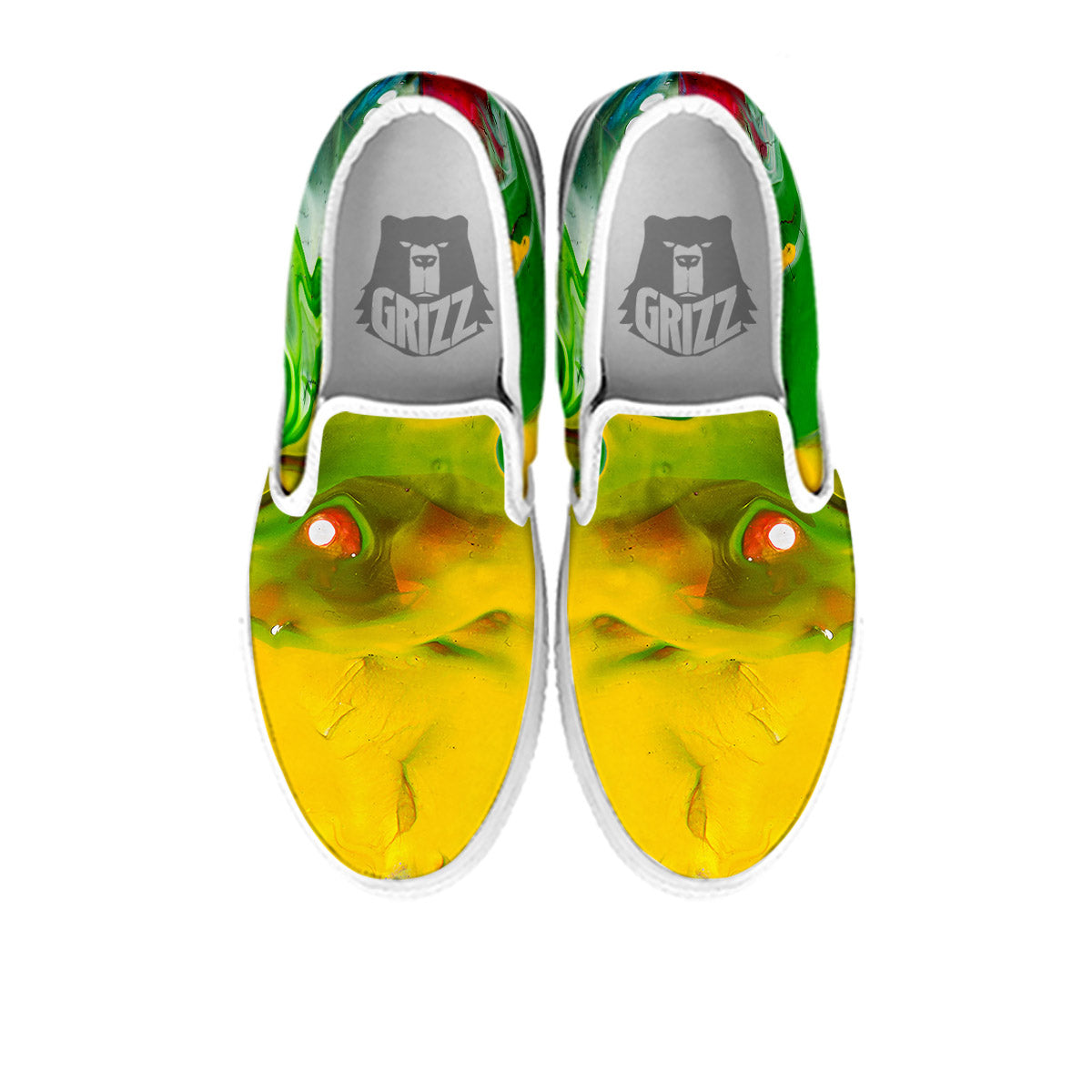 Acid Melt Yellow And Green Print White Slip On Shoes-grizzshop