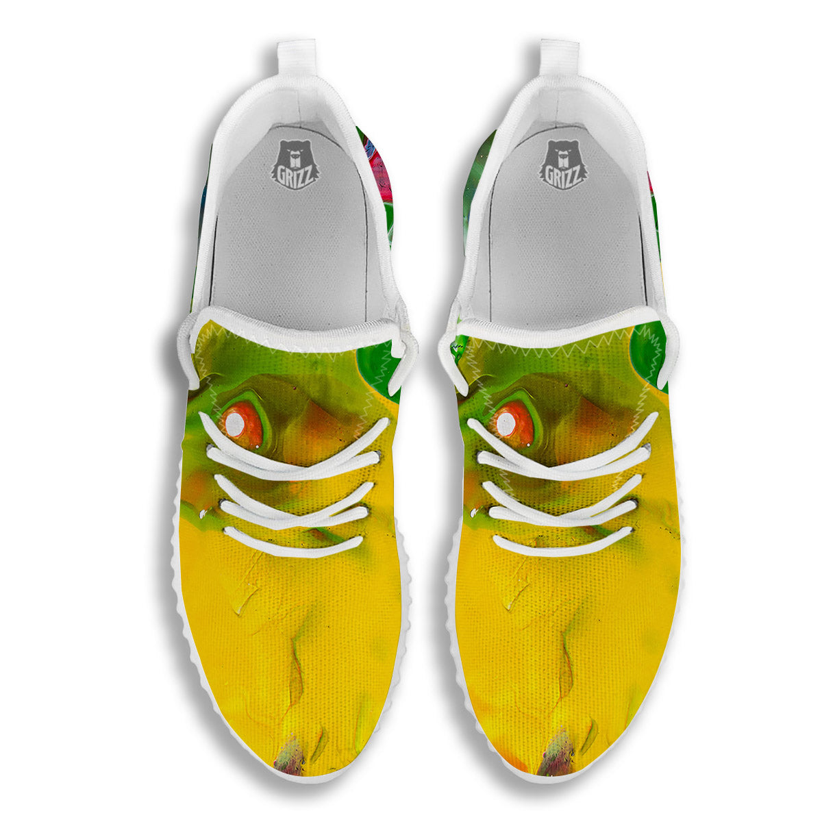 Acid Melt Yellow And Green Print White Walking Shoes-grizzshop