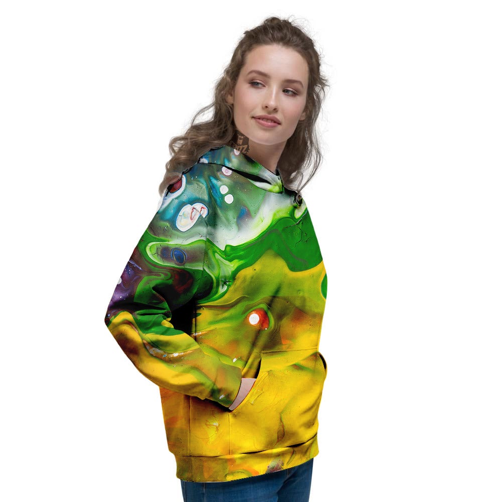 Acid Melt Yellow And Green Print Women's Hoodie-grizzshop