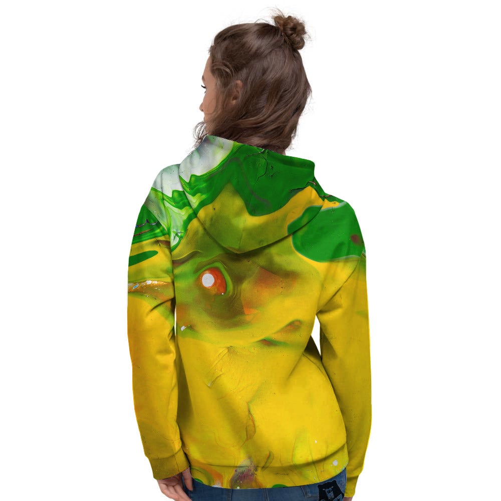 Acid Melt Yellow And Green Print Women's Hoodie-grizzshop