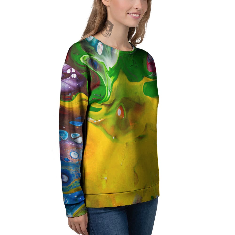 Acid Melt Yellow And Green Print Women's Sweatshirt-grizzshop