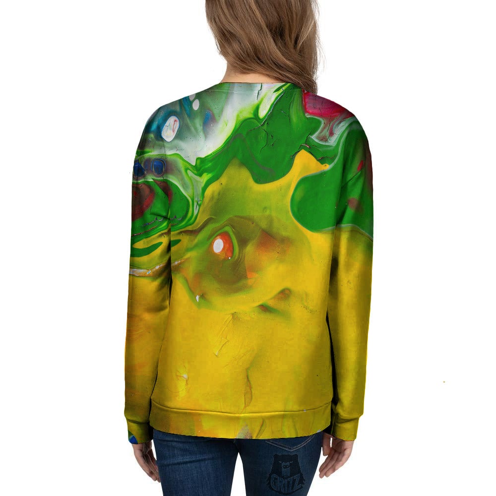 Acid Melt Yellow And Green Print Women's Sweatshirt-grizzshop