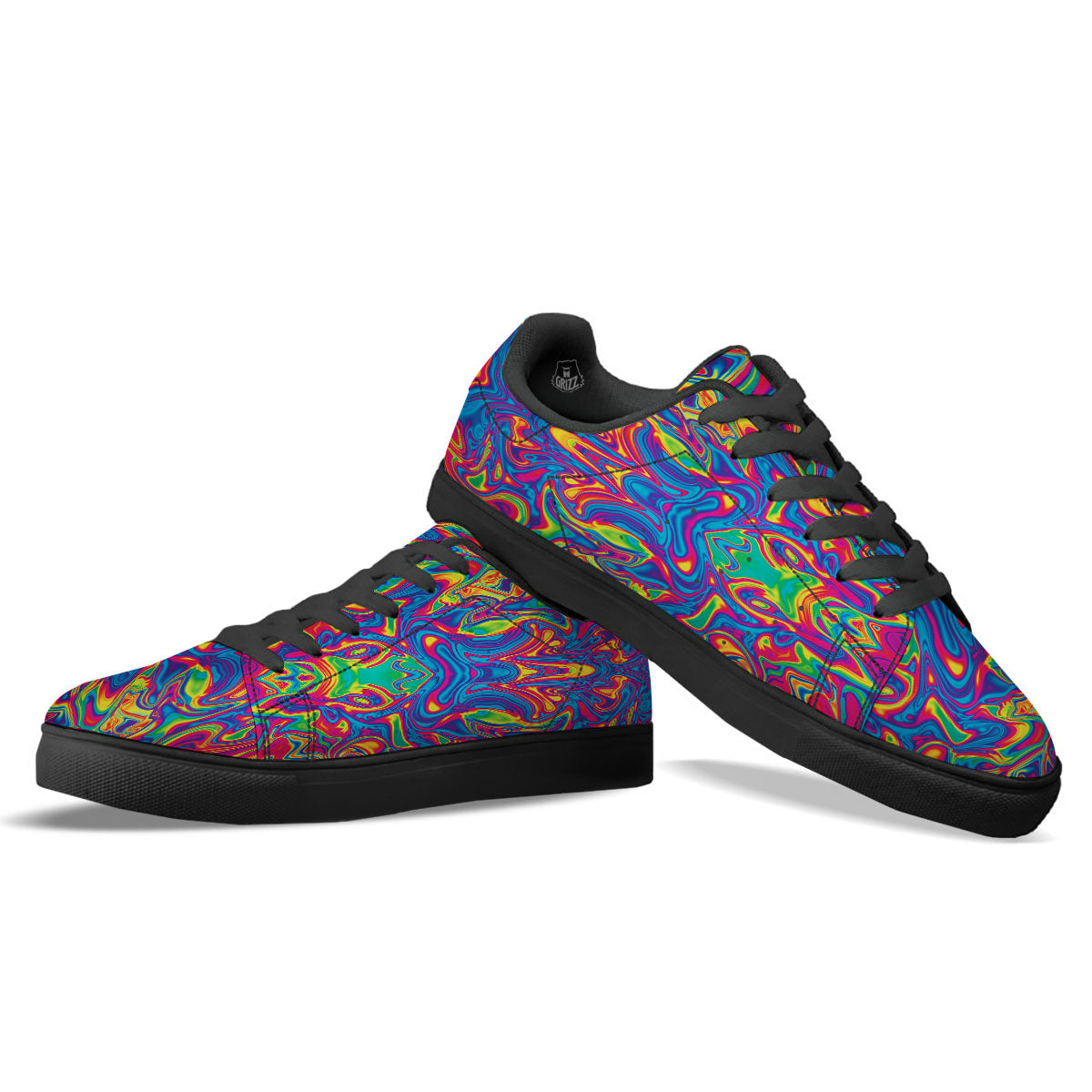 Acid Psychedelic Print Pattern Black Low Top Sneakers-grizzshop