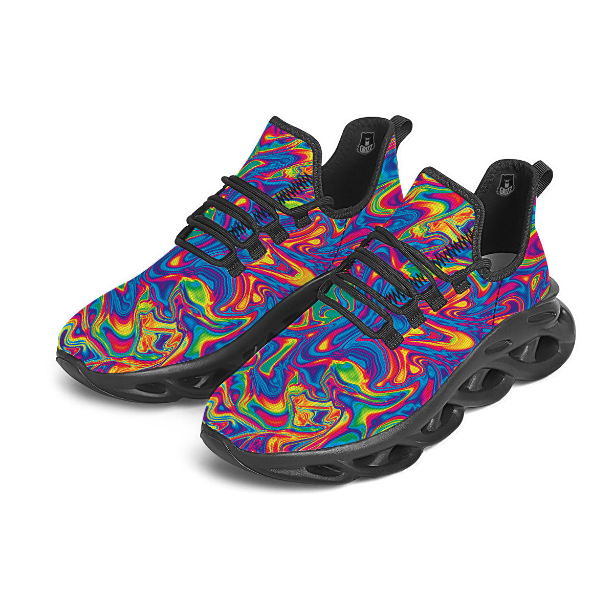 Acid Psychedelic Print Pattern Black Running Shoes-grizzshop