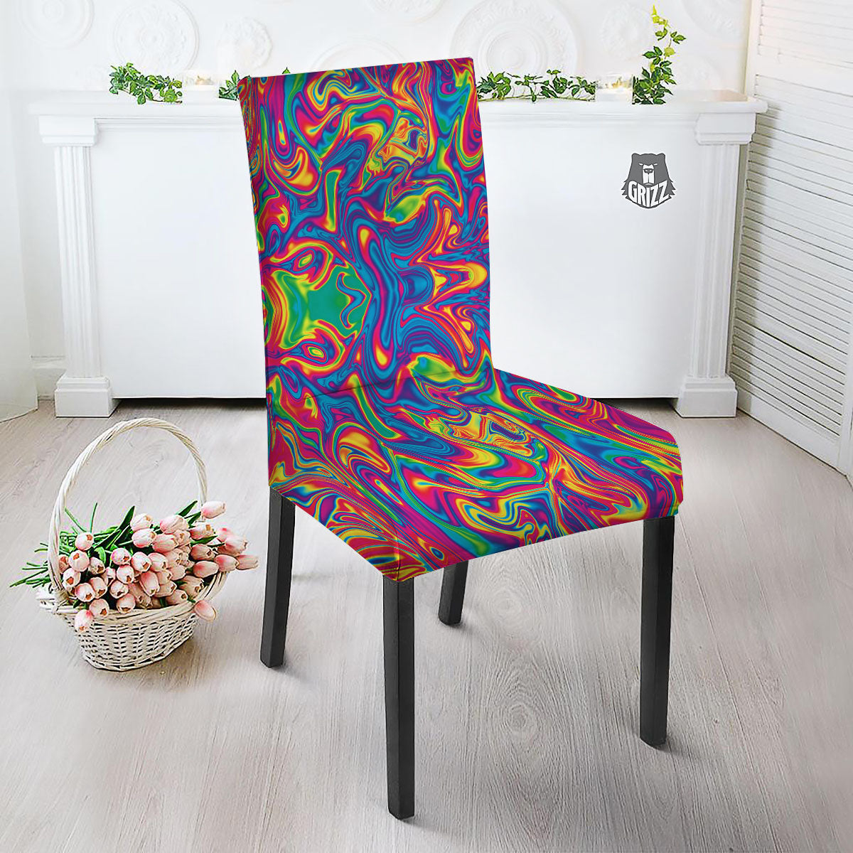 Acid Psychedelic Print Pattern Dining Chair Slipcover-grizzshop