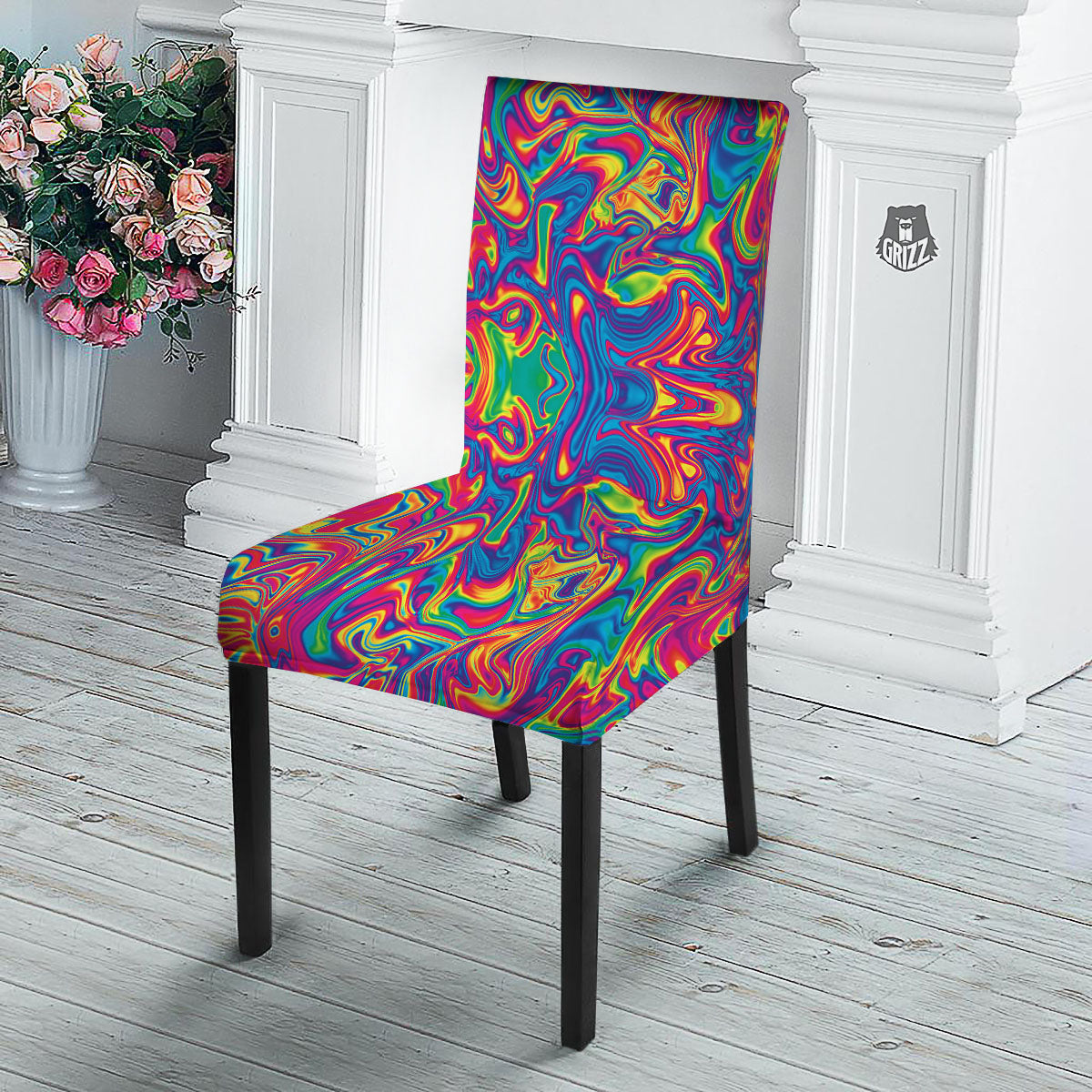 Acid Psychedelic Print Pattern Dining Chair Slipcover-grizzshop
