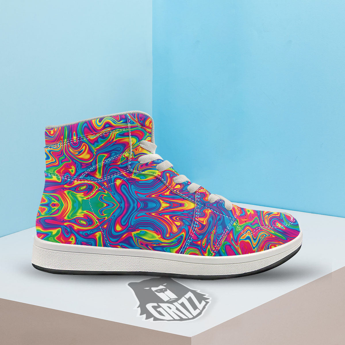 Acid Psychedelic Print Pattern High Top Sneakers-grizzshop