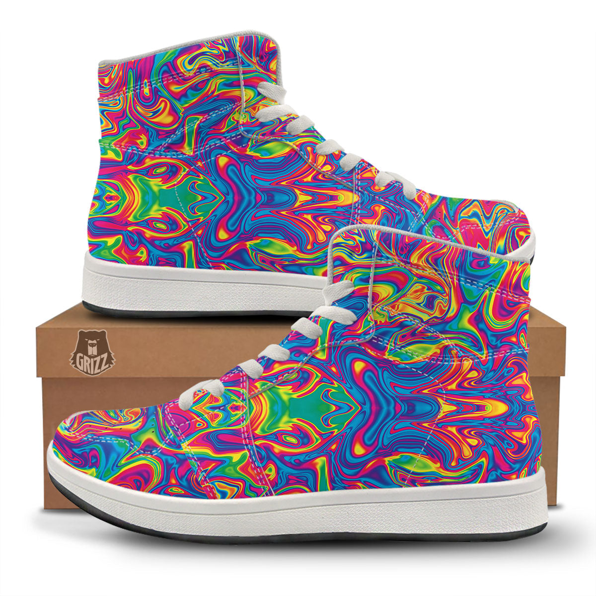 Acid Psychedelic Print Pattern High Top Sneakers-grizzshop