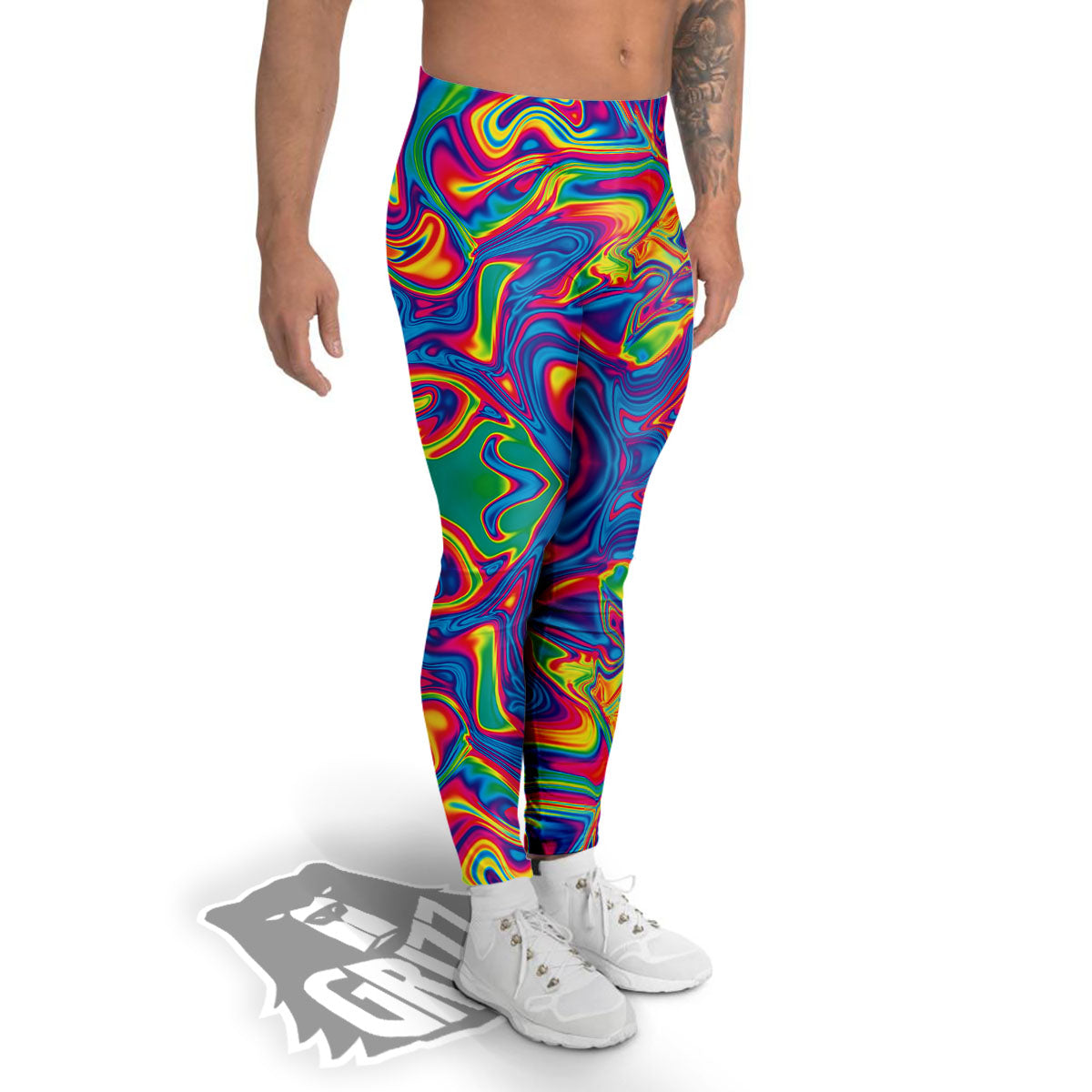 Acid Psychedelic Print Pattern Men's Leggings-grizzshop