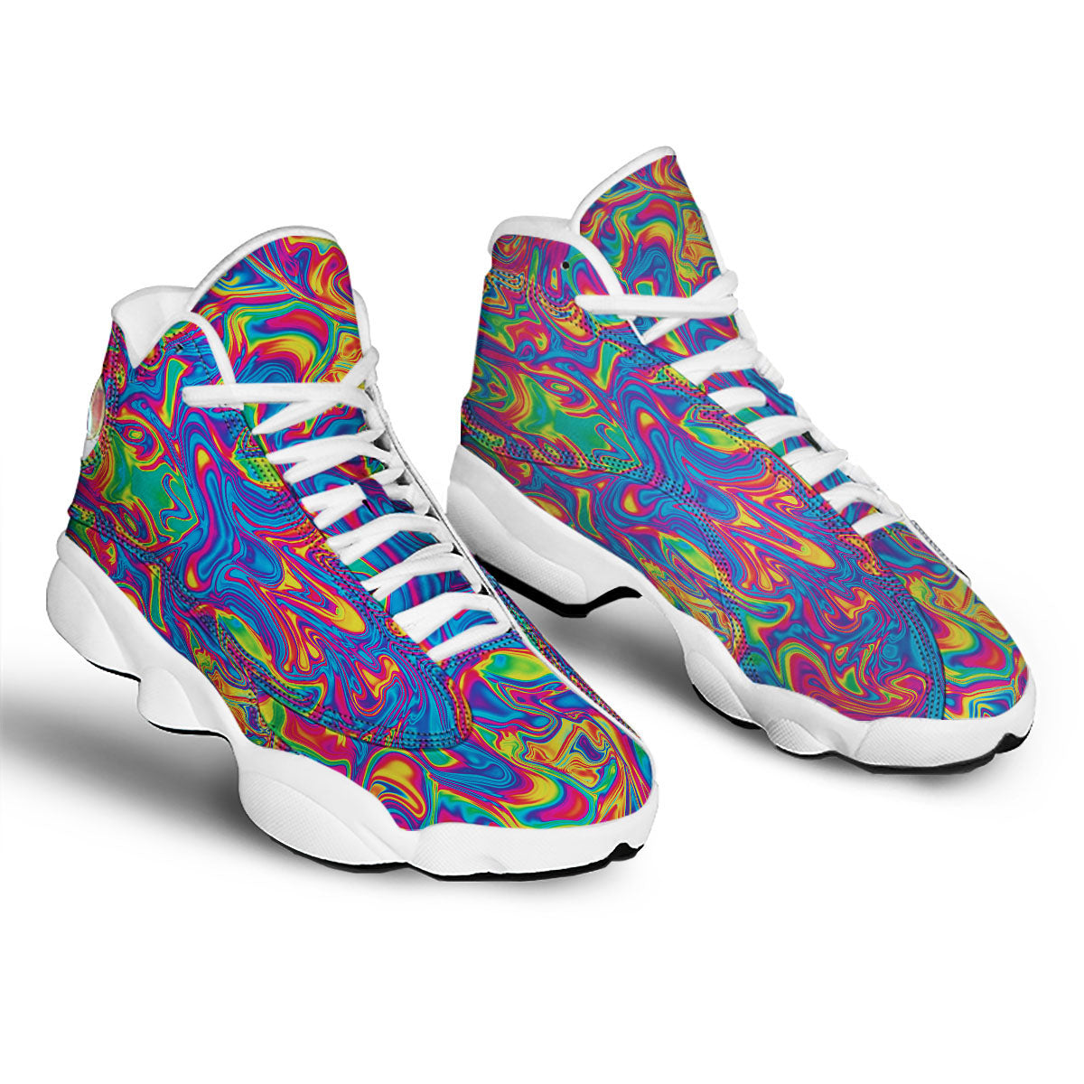 Acid Psychedelic Print Pattern White Basketball Shoes-grizzshop