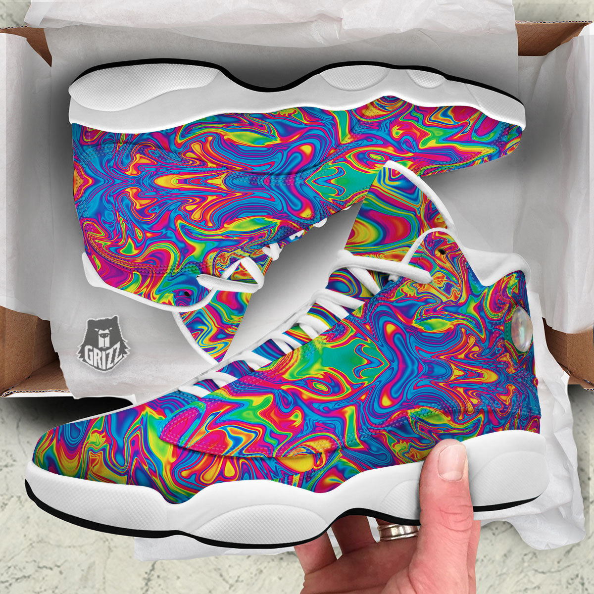 Acid Psychedelic Print Pattern White Basketball Shoes-grizzshop