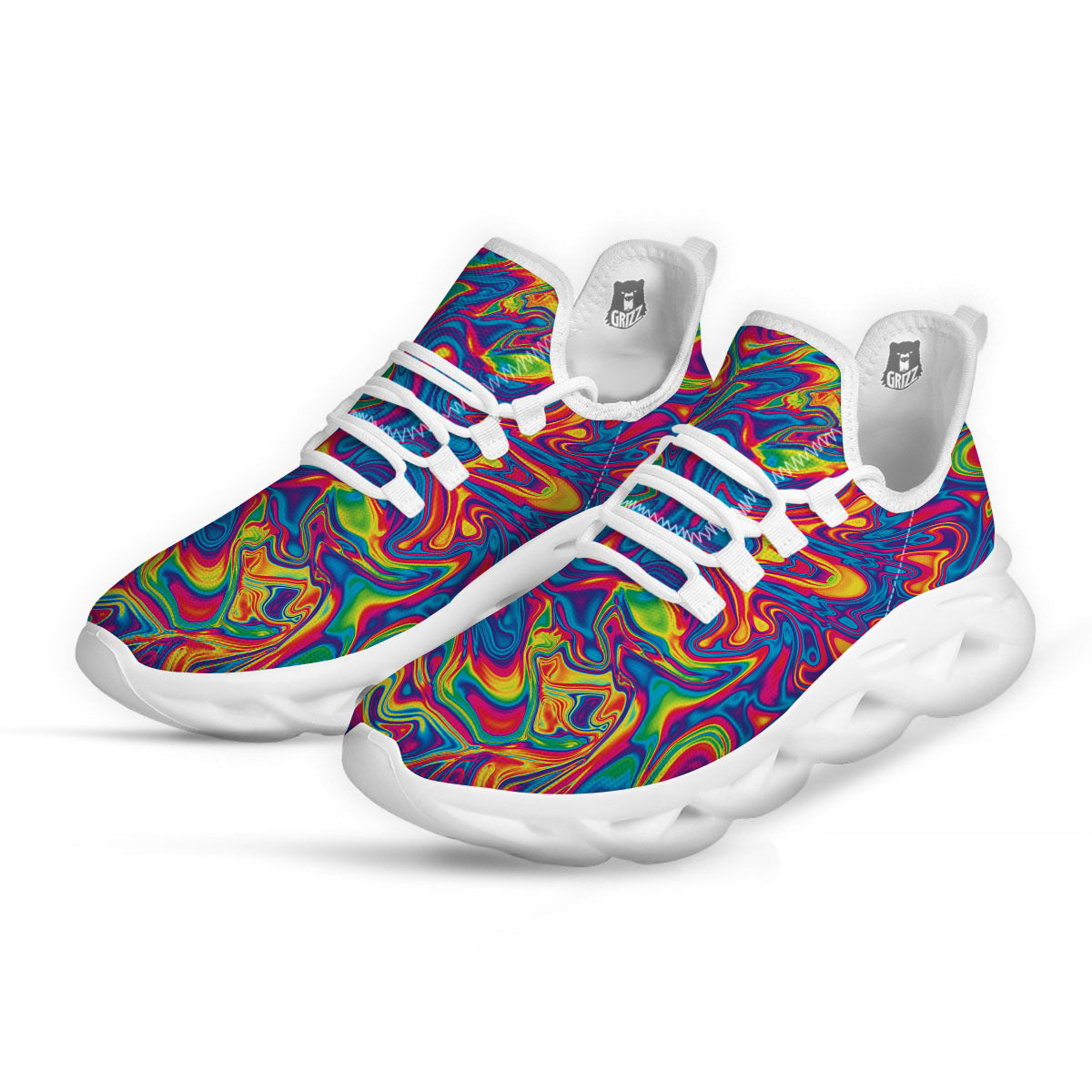 Acid Psychedelic Print Pattern White Running Shoes-grizzshop