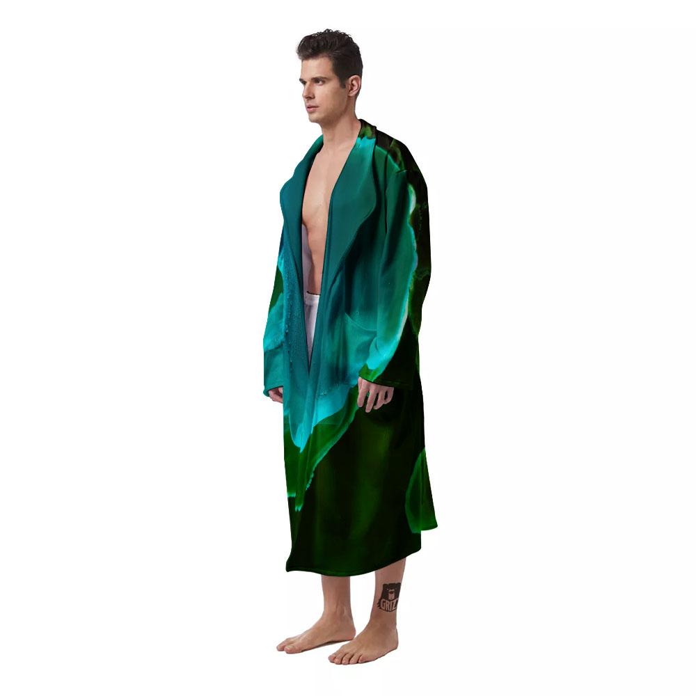 Acid Melt Green And Turquoise Print Men's Robe-grizzshop