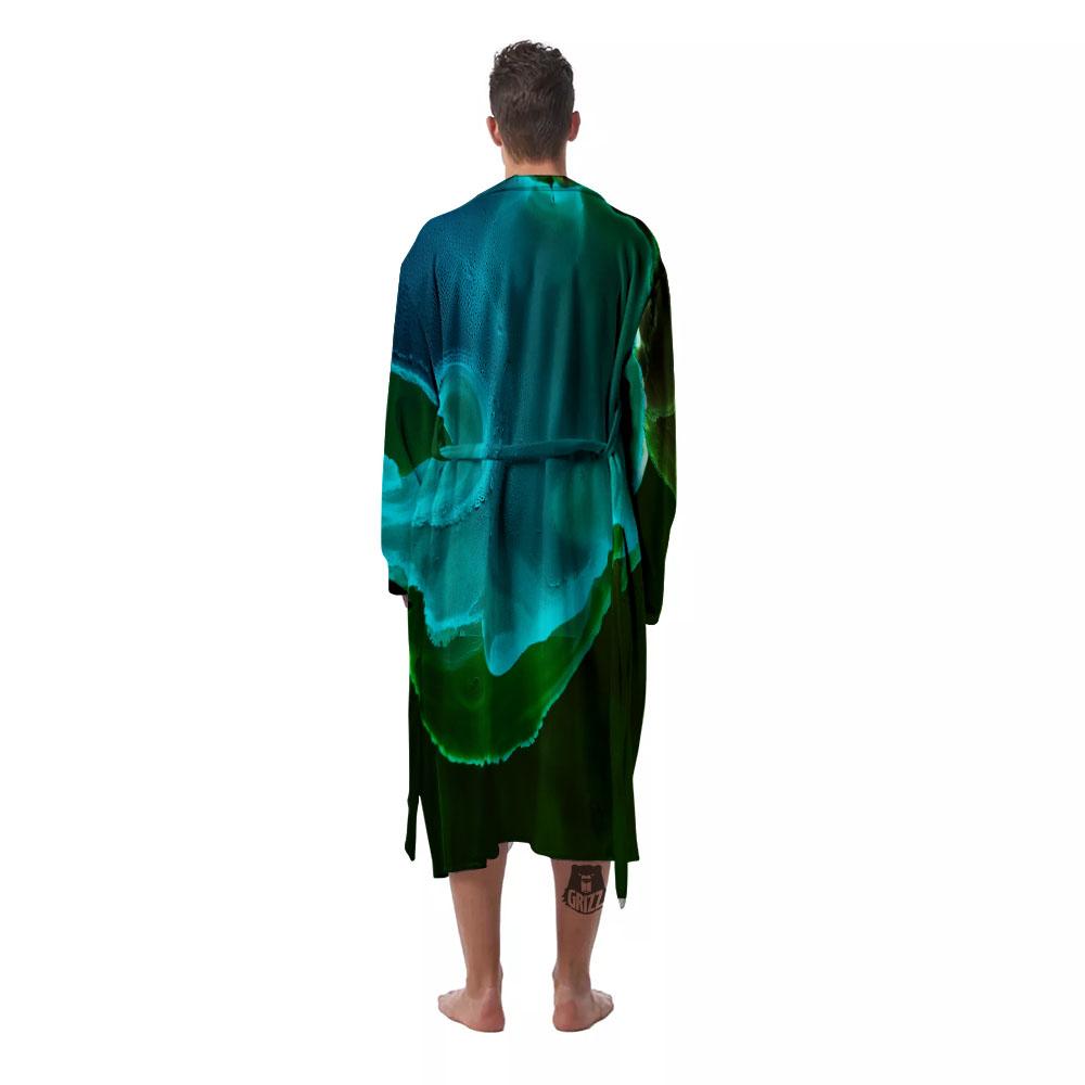 Acid Melt Green And Turquoise Print Men's Robe-grizzshop