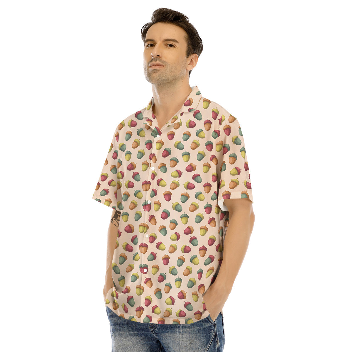 Acorn Beige Color Print Pattern Men's Hawaiian Shirt-grizzshop