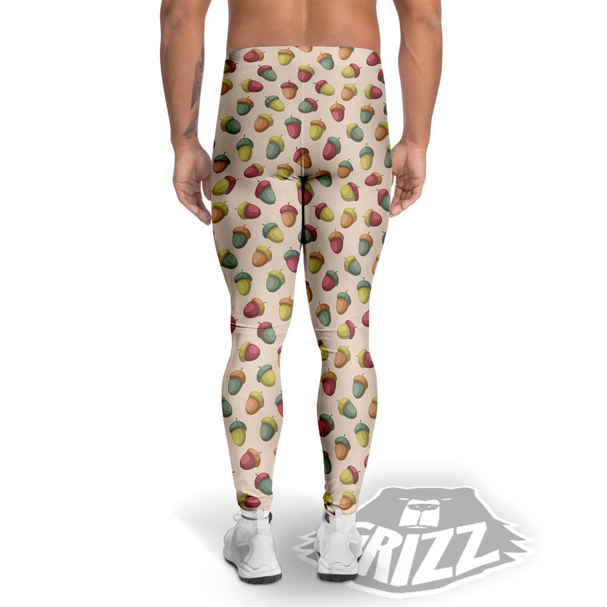 Acorn Beige Color Print Pattern Men's Leggings-grizzshop