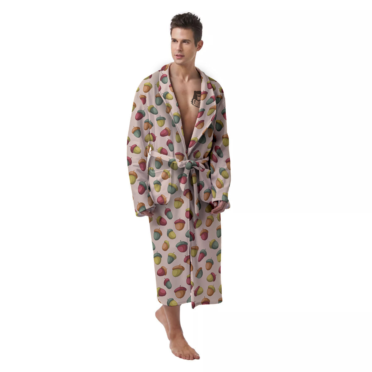 Acorn Beige Color Print Pattern Men's Robe-grizzshop