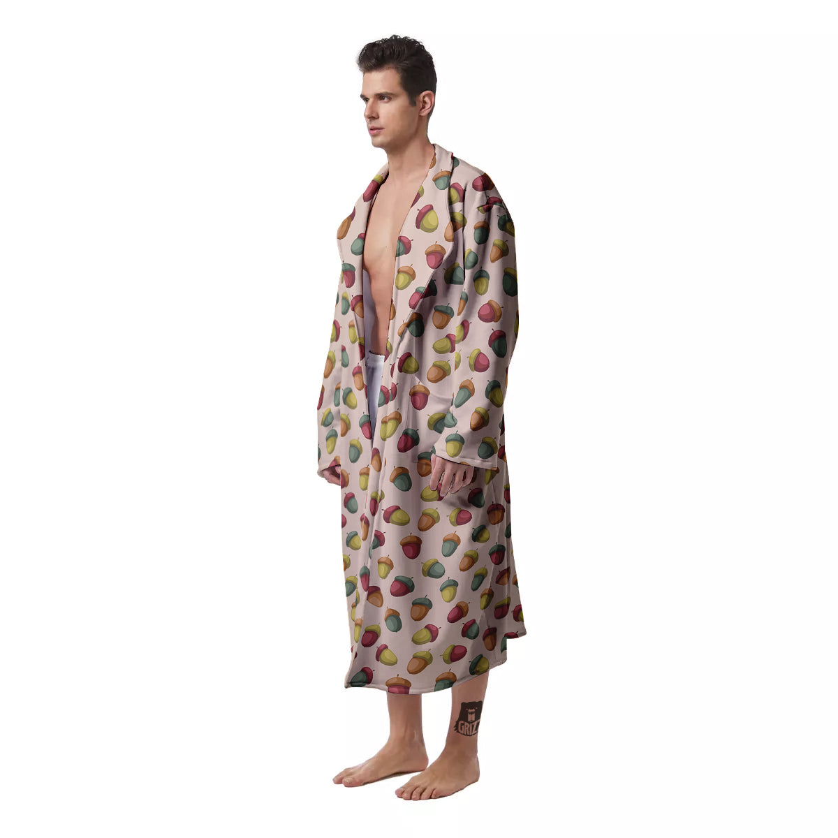 Acorn Beige Color Print Pattern Men's Robe-grizzshop