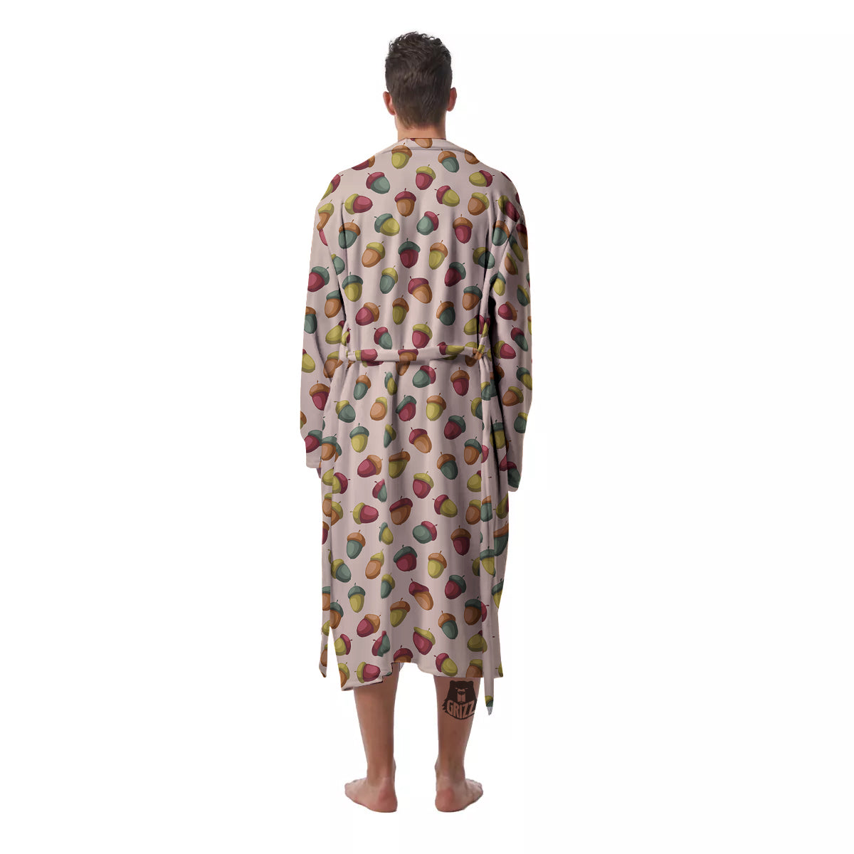 Acorn Beige Color Print Pattern Men's Robe-grizzshop