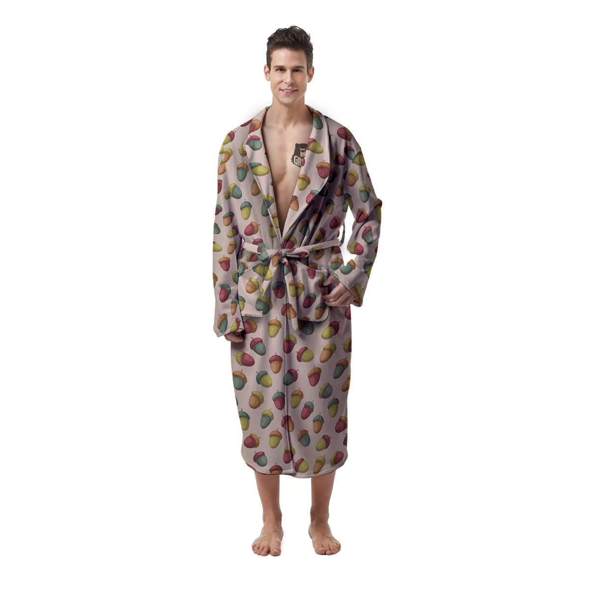 Acorn Beige Color Print Pattern Men's Robe-grizzshop