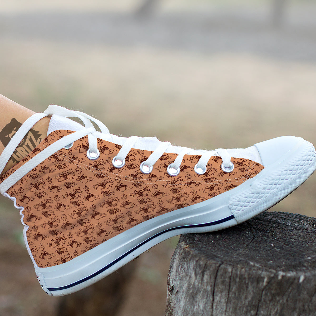 Acorn Drawing Print Pattern White High Top Shoes-grizzshop
