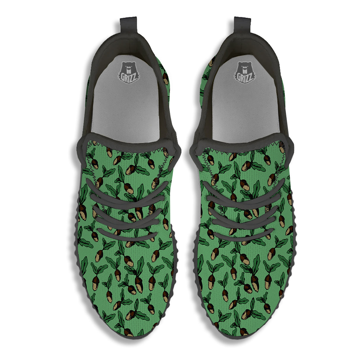 Acorn Green Print Pattern Black Walking Shoes-grizzshop