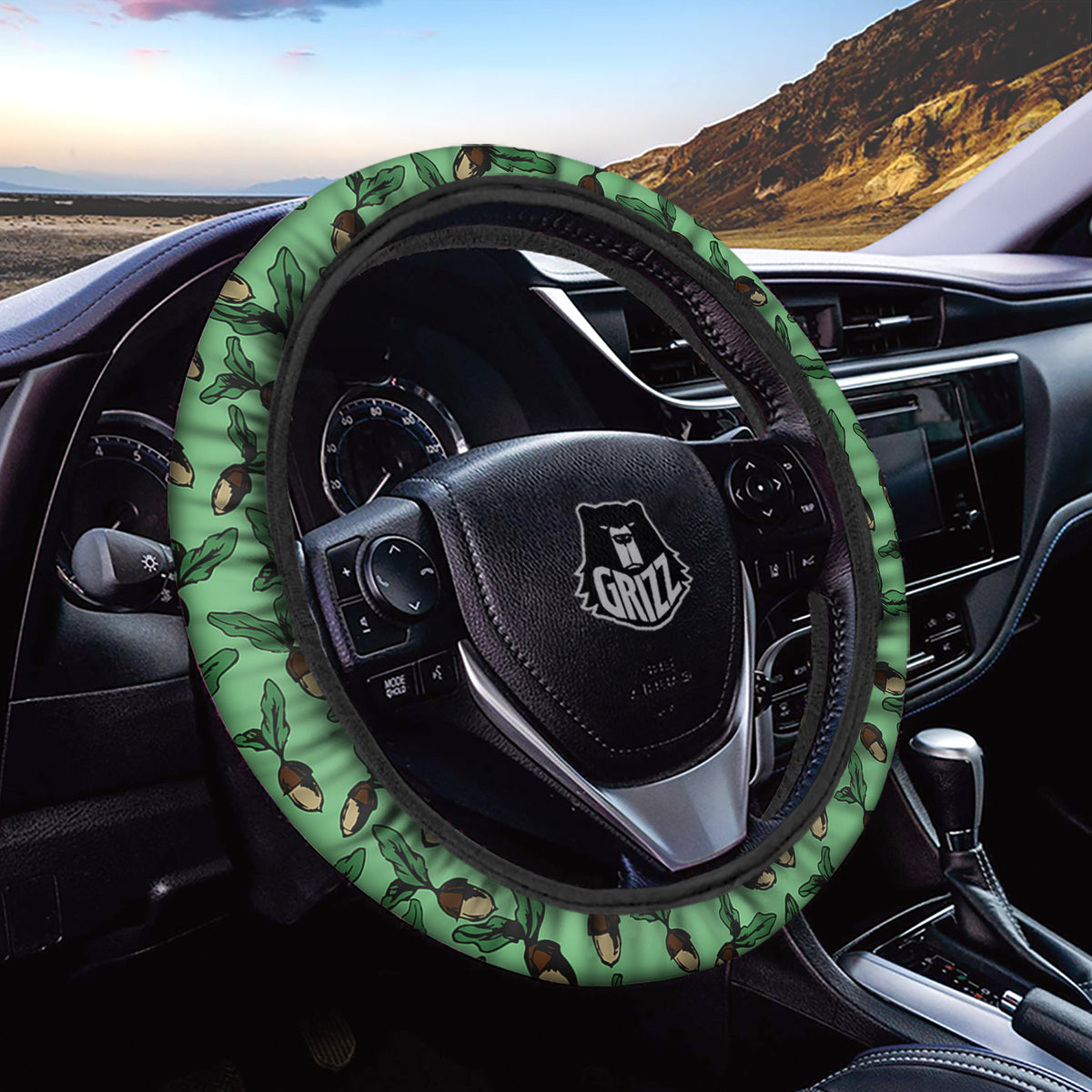 Acorn Green Print Pattern Car Steering Wheel Cover-grizzshop